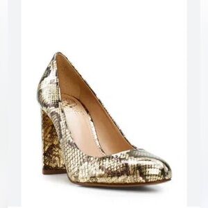 Vince Camuto Gold Snakeskin Block Heels